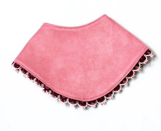 Blush pink suede look dribble bib